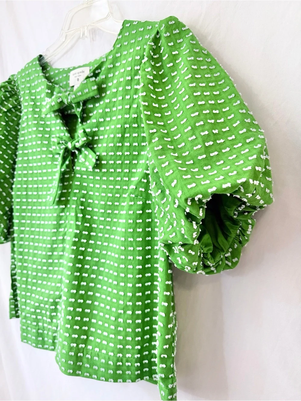Kate Spade Bow Front Puff Sleeve Blouse Green Womens M